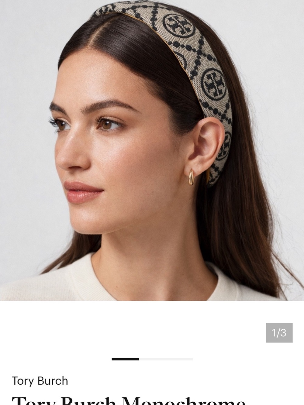 Tory Burch Beige and Black Logo Padded Headband